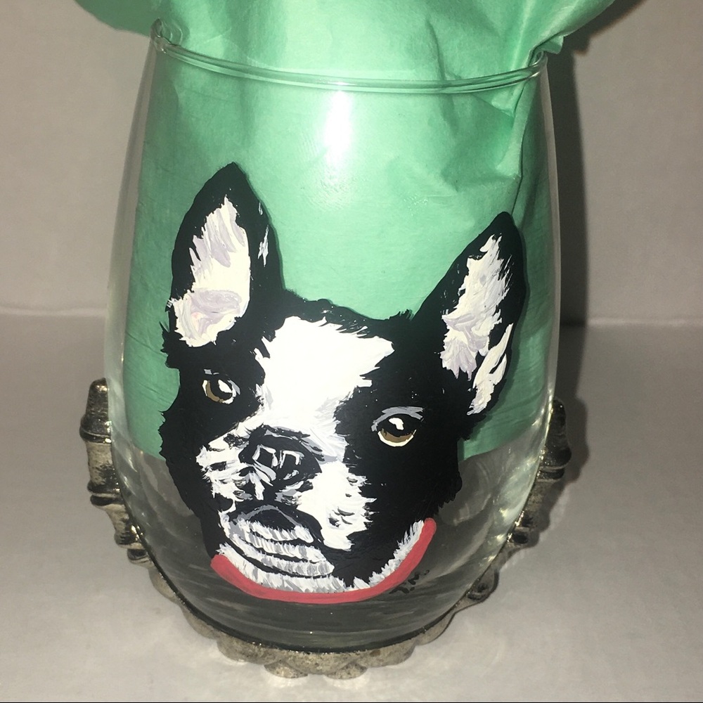 Hand Painted Boston Terrier Halloween Wine Glass